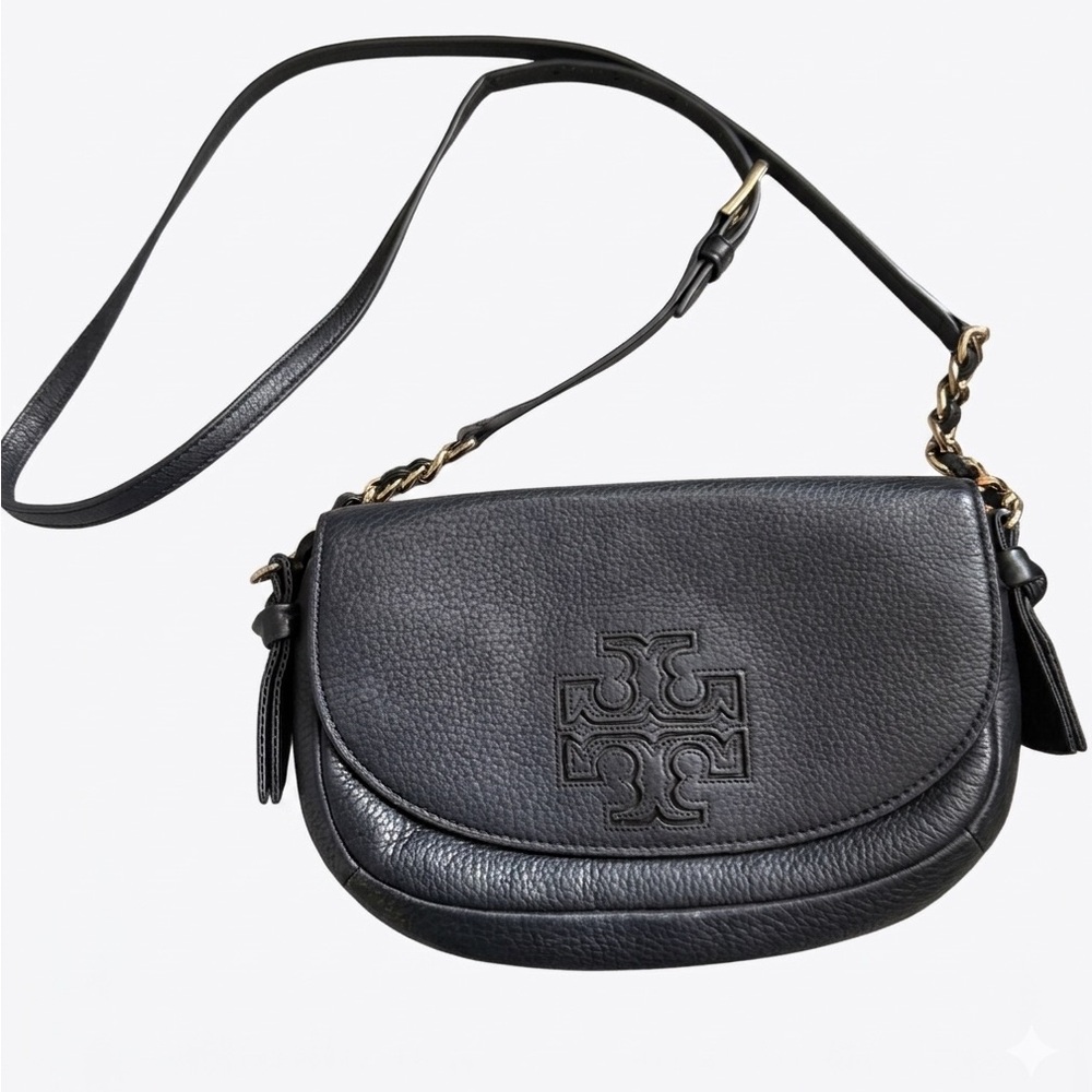 Tory Burch Harper Black Leather Crossbody Saddle Bag